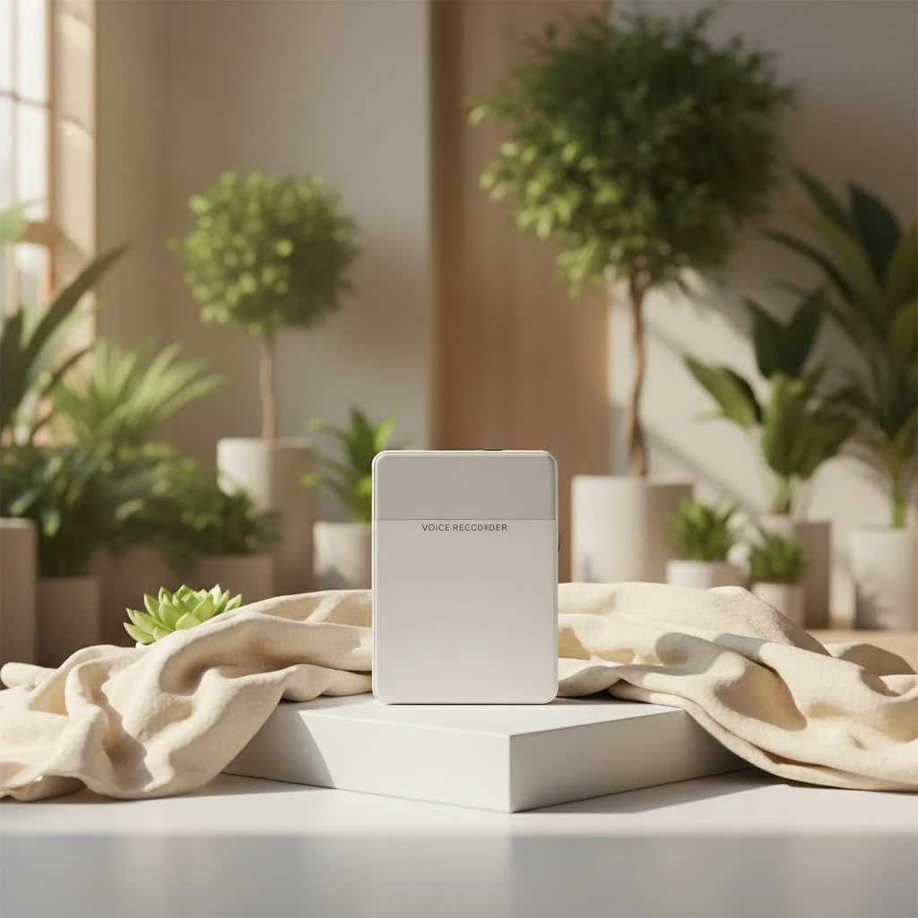 Person using a voice recorder with playback features