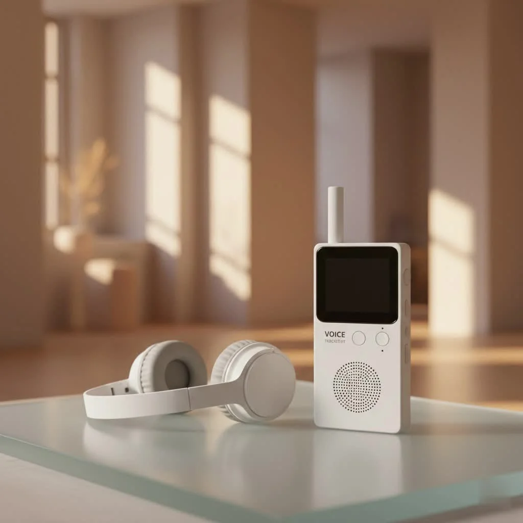 Student using a voice recorder for lectures in a classroom
