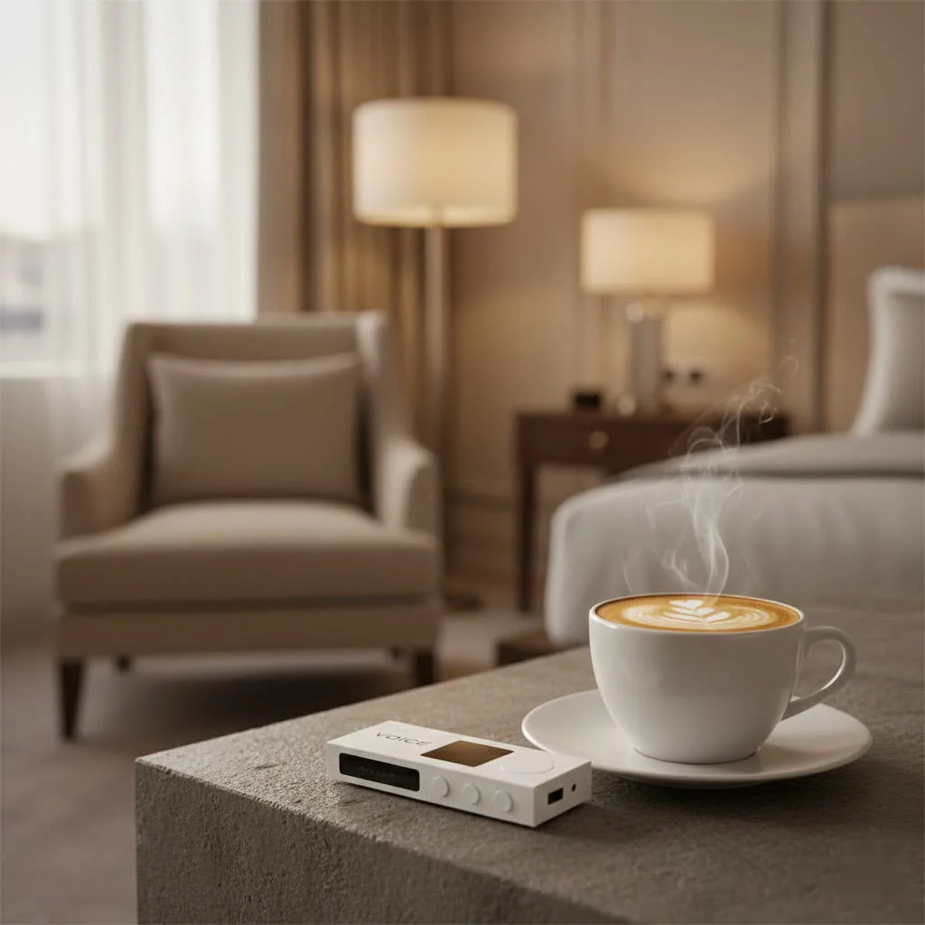 Person using a Chrome voice recorder extension on a laptop