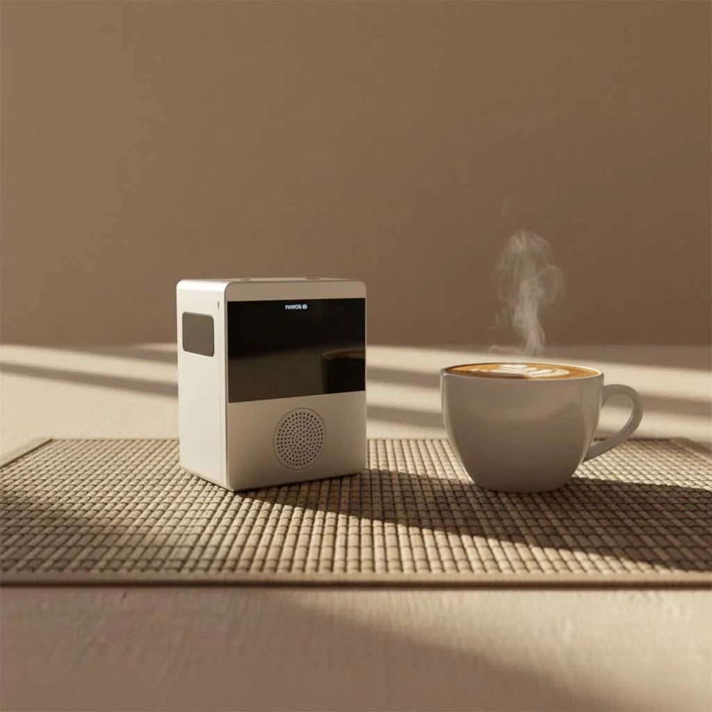 Person using a web voice recorder on a laptop